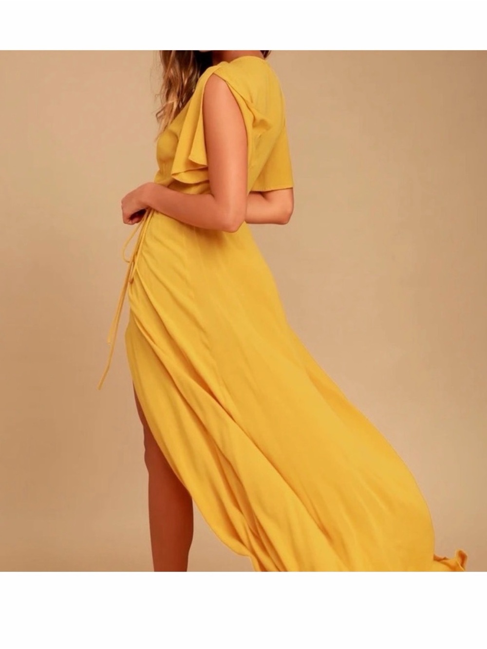 Lulu's Mustard Yellow Wrap Maxi Dress with High Slit - Picture 2 of 6